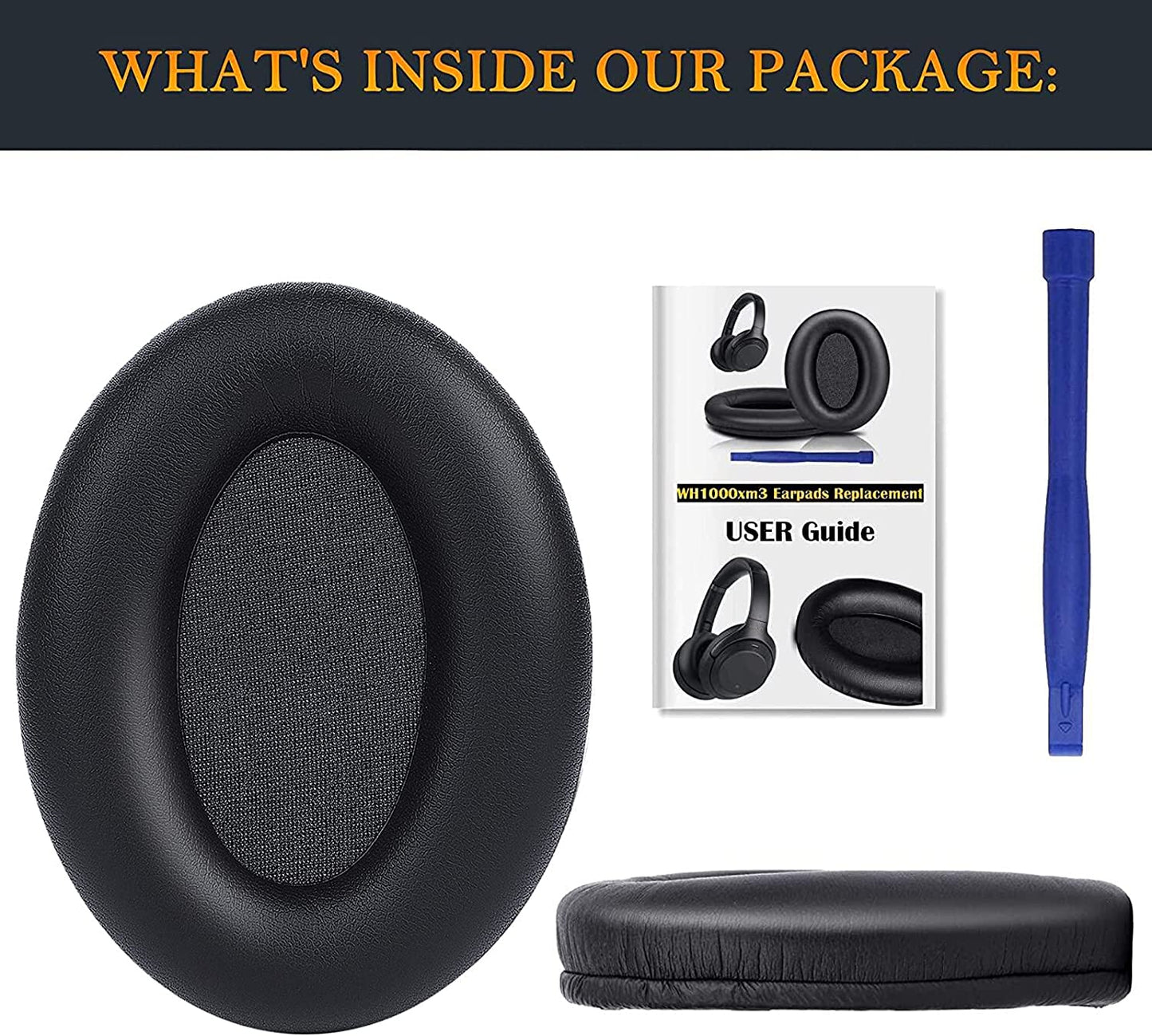 Earpads for Sony WH-1000XM3 Over-Ear Headphones, Softer Protein Leather, Noise Isolation Memory Foam, Added Thickness (Black)