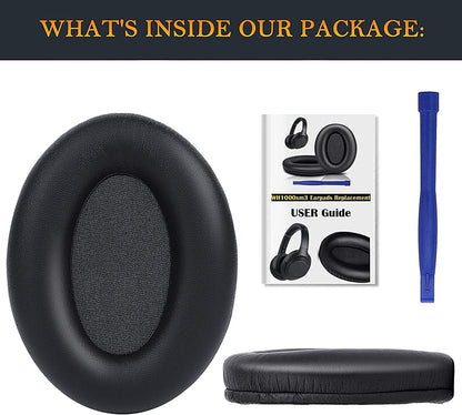 Earpads for Sony WH-1000XM3 Over-Ear Headphones, Softer Protein Leather, Noise Isolation Memory Foam, Added Thickness (Black)