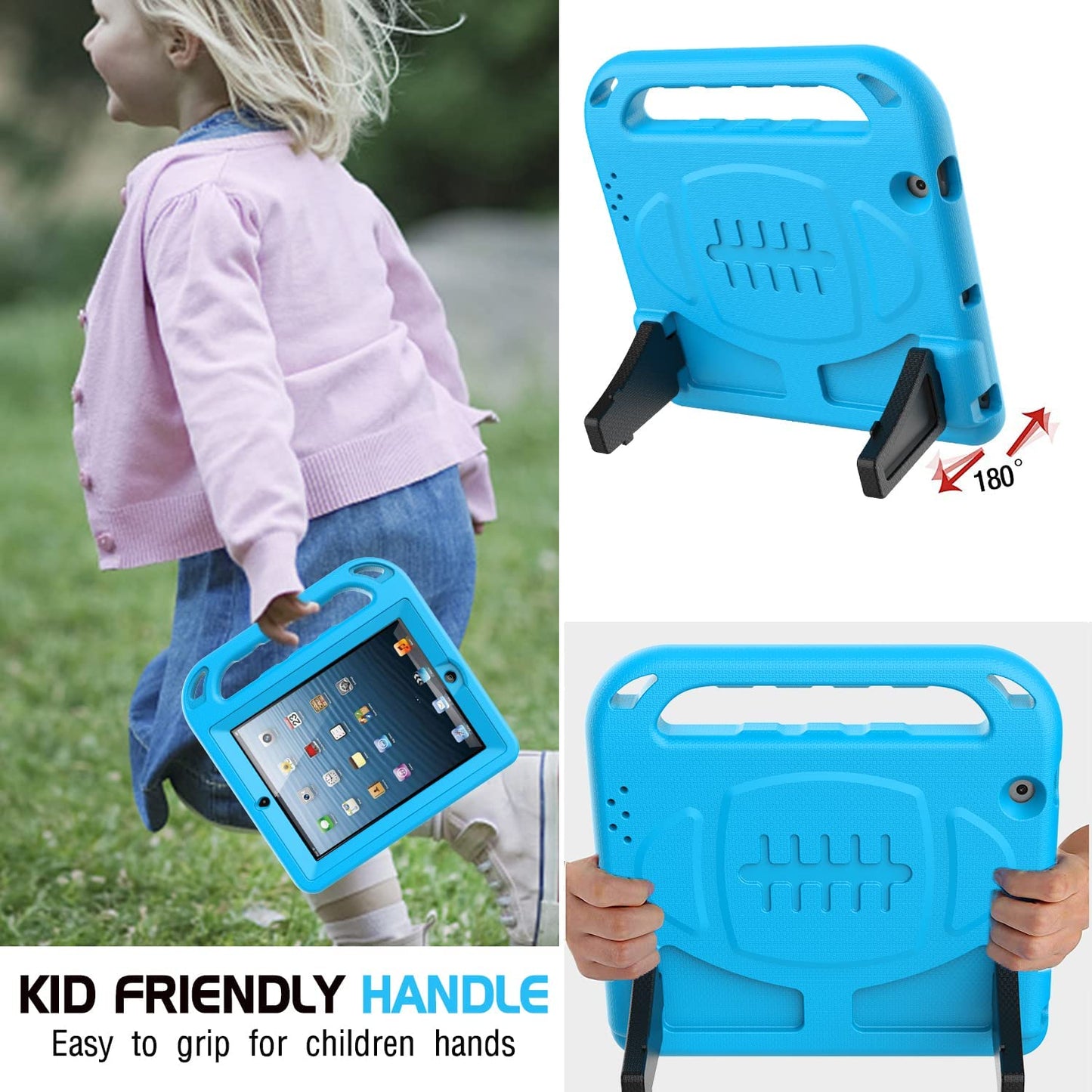 Kids Case Built-In Screen Protector for Ipad 2 3 4 （Old Model）- Shockproof Handle Stand Kids Friendly Compatible with Ipad 2Nd 3Rd 4Th Generation (Turquoise)