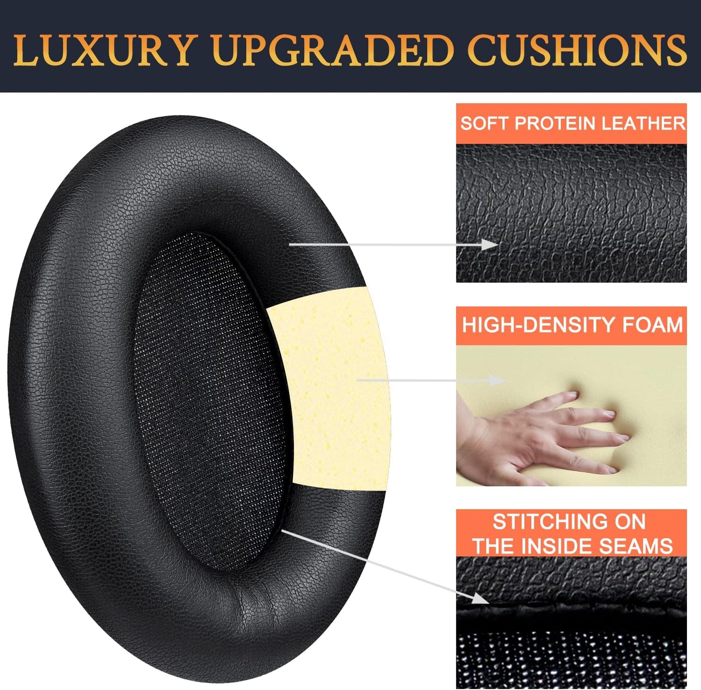 Earpads for Sony WH-1000XM3 Over-Ear Headphones, Softer Protein Leather, Noise Isolation Memory Foam, Added Thickness (Black)