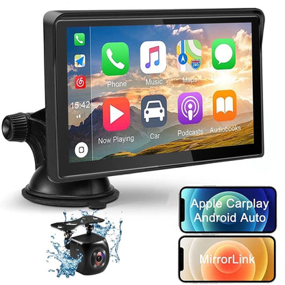 Portable Car Stereo Wireless 9 Inch Touch Screen Apple Carplay & Android Auto with 2.5K Dash Cam, 1080P Rear Camera, Bluetooth