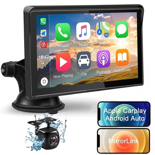 Portable Car Stereo Wireless 9 Inch Touch Screen Apple Carplay & Android Auto with 2.5K Dash Cam, 1080P Rear Camera, Bluetooth