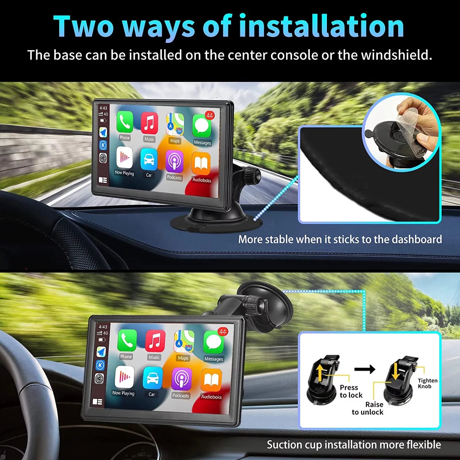 Portable Car Stereo Wireless 9 Inch Touch Screen Apple Carplay & Android Auto with 2.5K Dash Cam, 1080P Rear Camera, Bluetooth