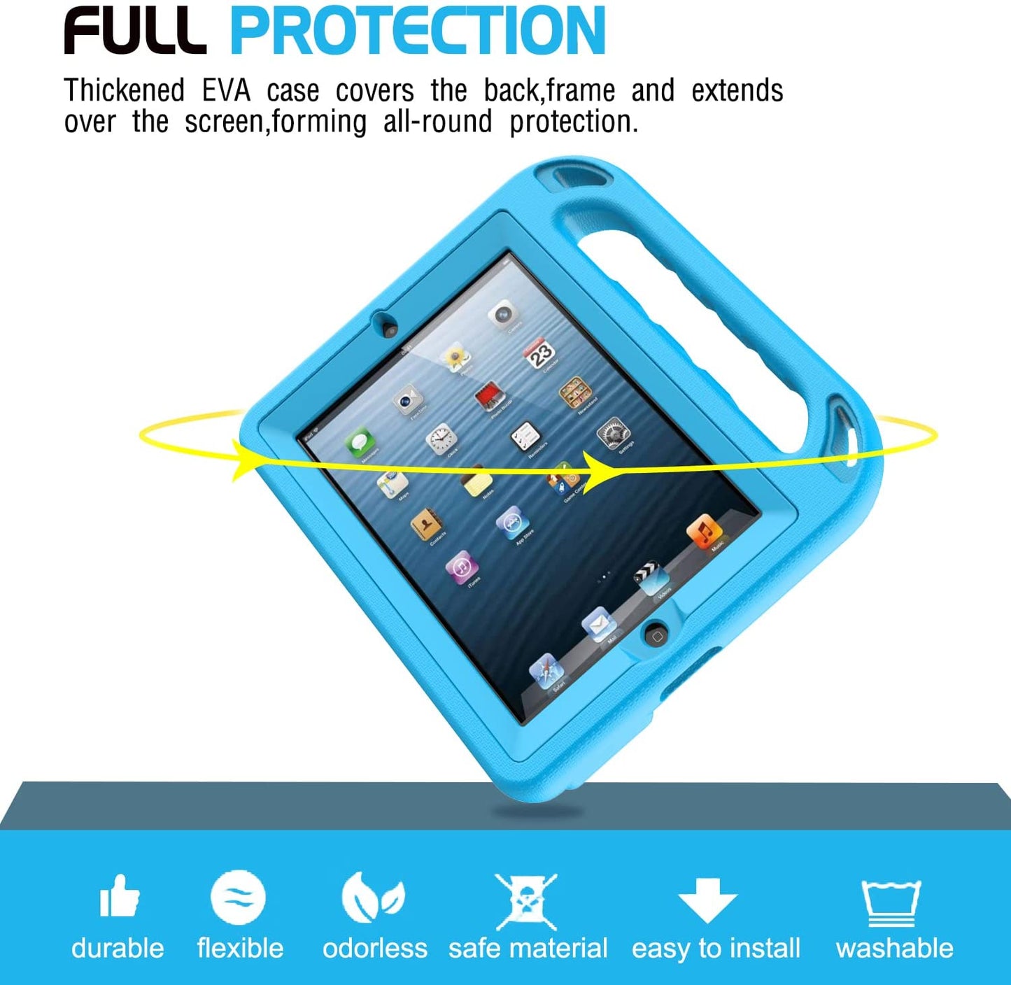 Kids Case Built-In Screen Protector for Ipad 2 3 4 （Old Model）- Shockproof Handle Stand Kids Friendly Compatible with Ipad 2Nd 3Rd 4Th Generation (Turquoise)