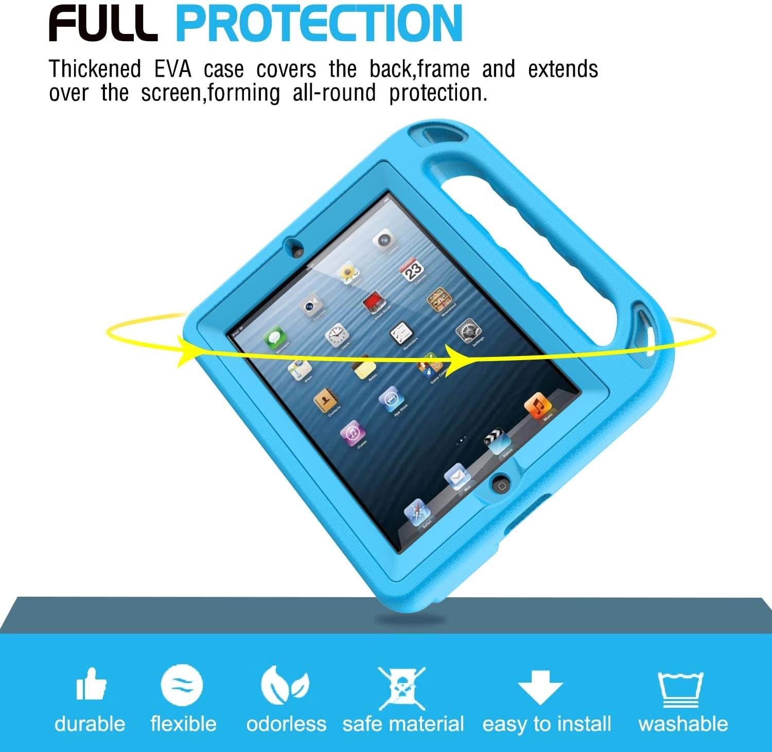 Kids Case Built-In Screen Protector for Ipad 2 3 4 （Old Model）- Shockproof Handle Stand Kids Friendly Compatible with Ipad 2Nd 3Rd 4Th Generation (Turquoise)