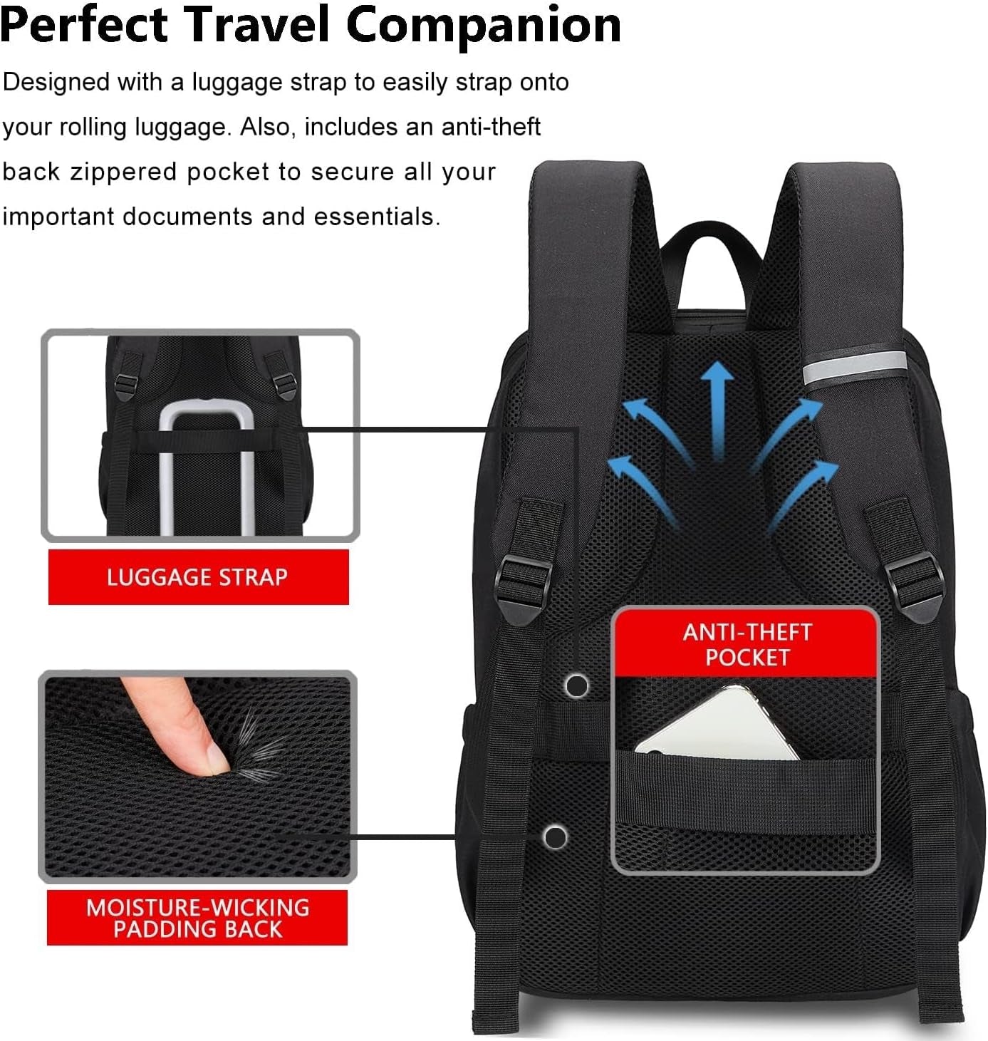 Deep Storage Laptop Backpack Business Anti-Theft Backpacks[Water Resistant] College Computer Bookbag Fits 15 Inch Laptop Black