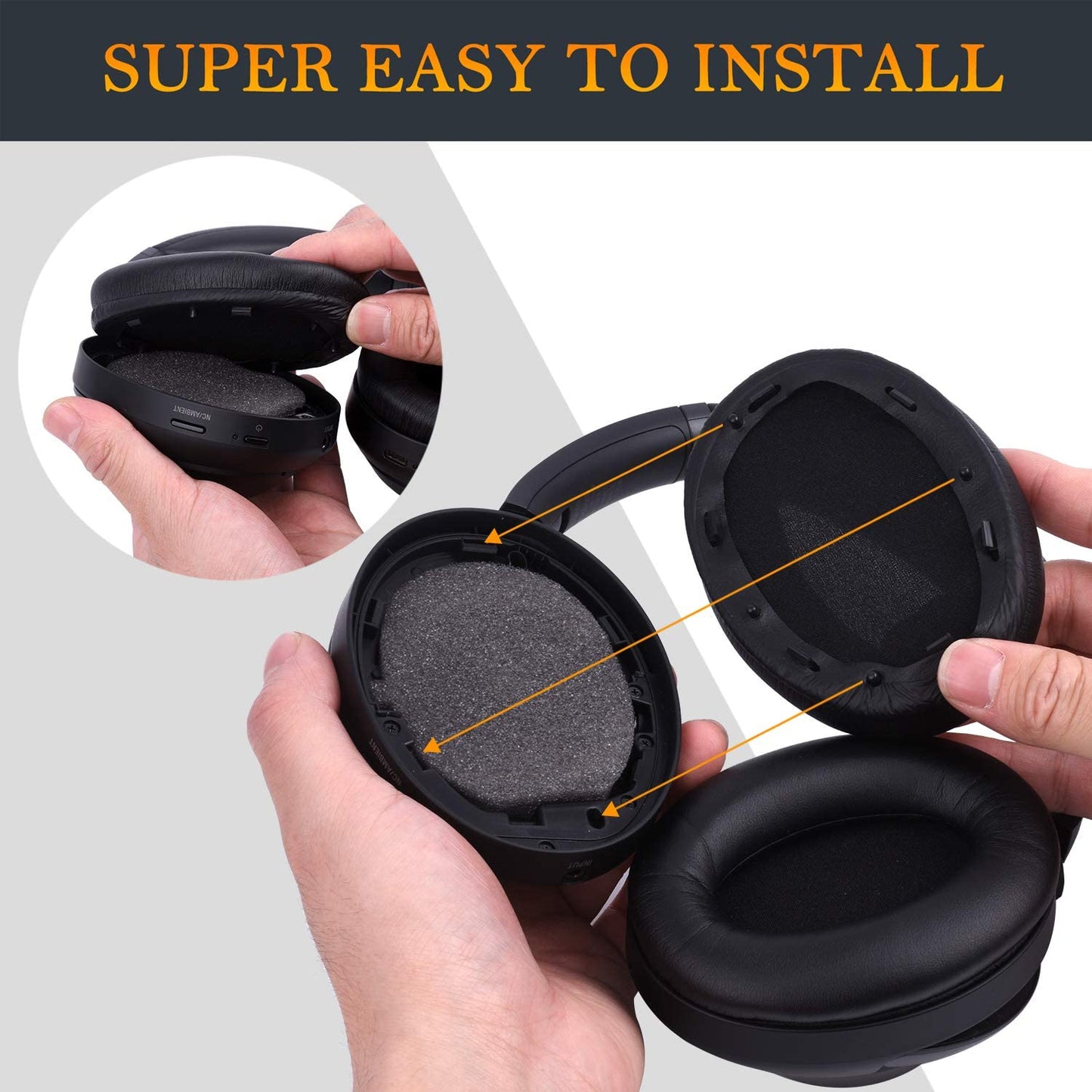 Earpads for Sony WH-1000XM3 Over-Ear Headphones, Softer Protein Leather, Noise Isolation Memory Foam, Added Thickness (Black)