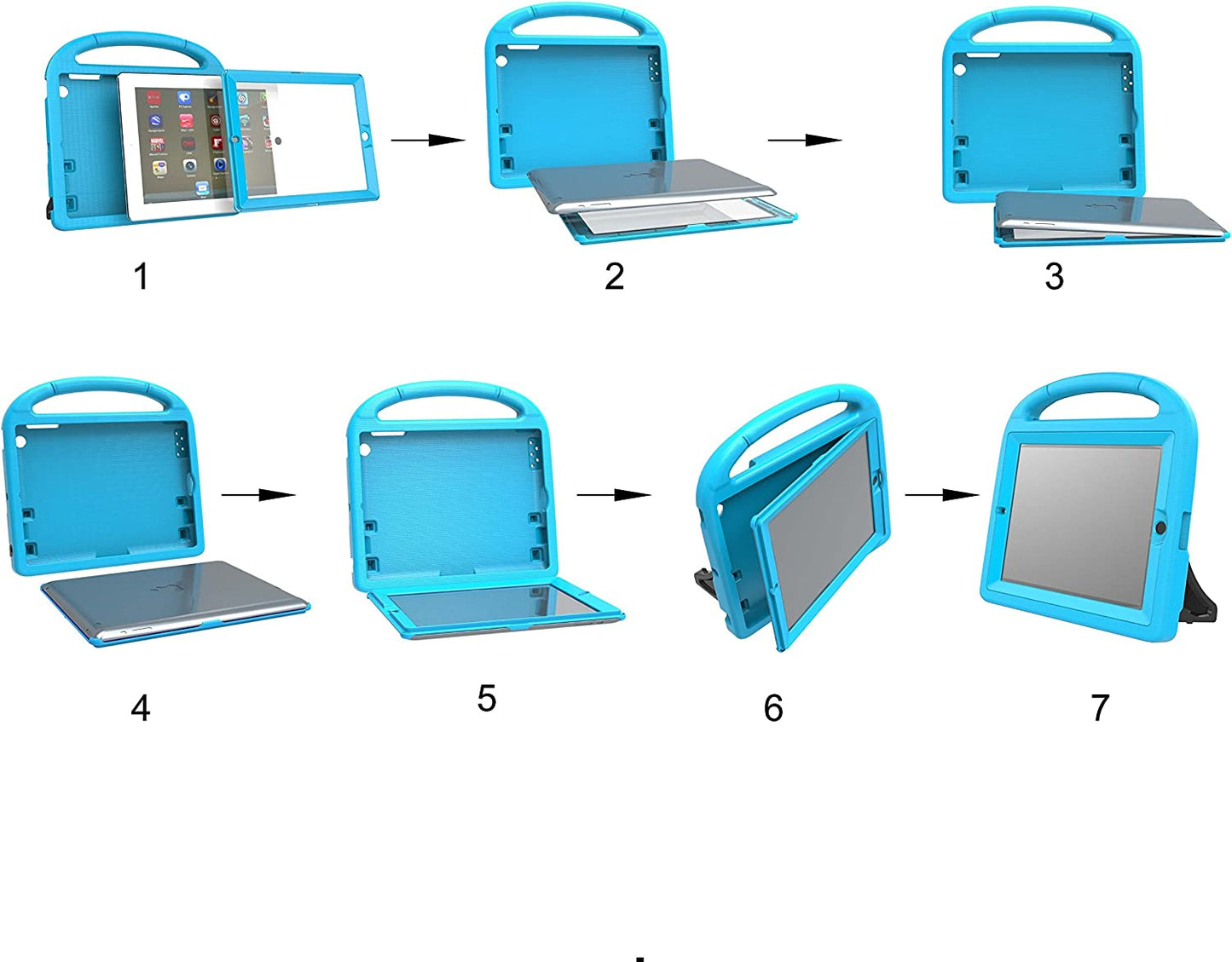 Kids Case Built-In Screen Protector for Ipad 2 3 4 （Old Model）- Shockproof Handle Stand Kids Friendly Compatible with Ipad 2Nd 3Rd 4Th Generation (Turquoise)