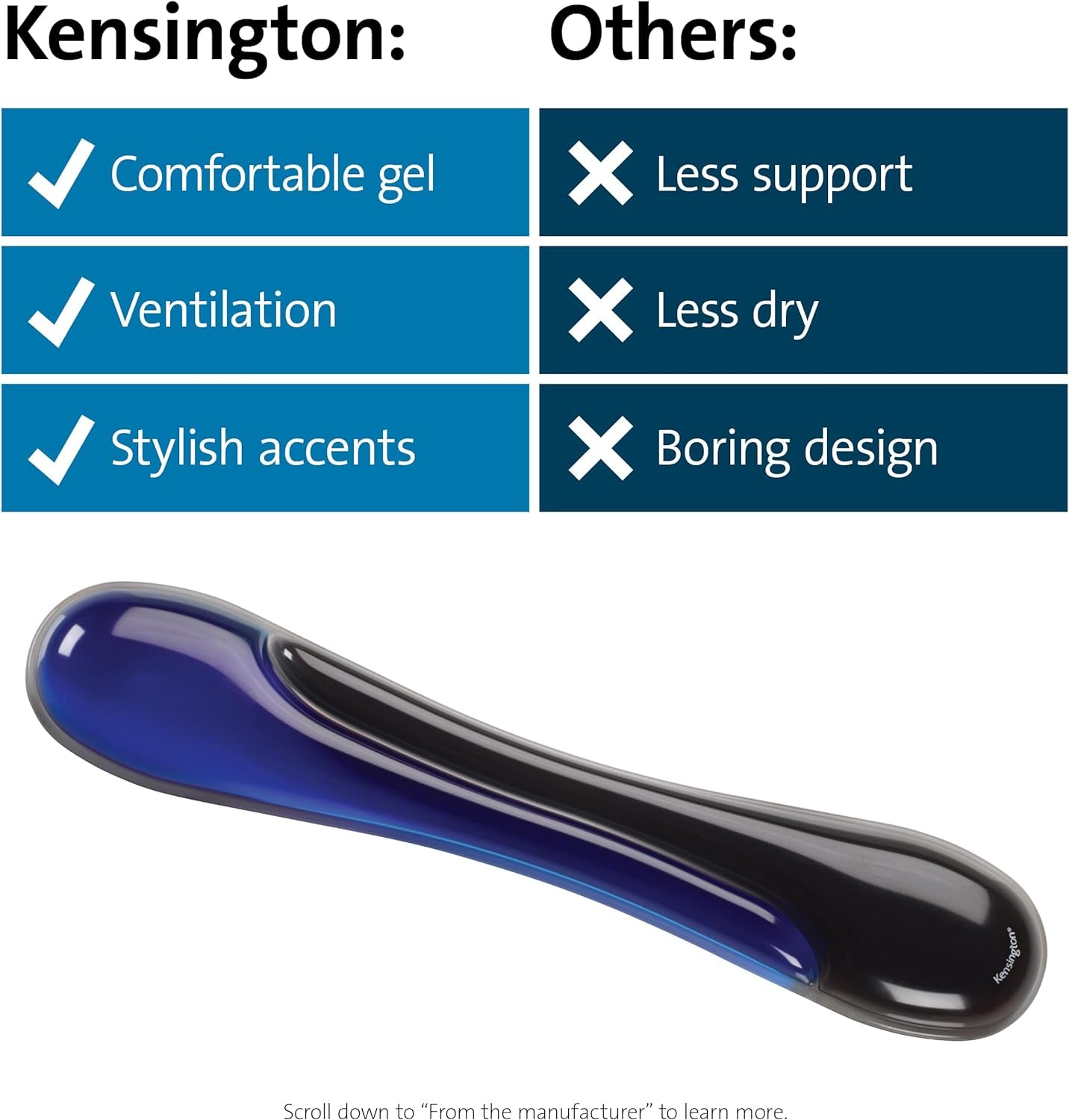 Kensington Duo Gel Keyboard Wrist Rest, Ergonomic Support with Ventilation Channel, Universal Compatibility (K62397AM) Blue