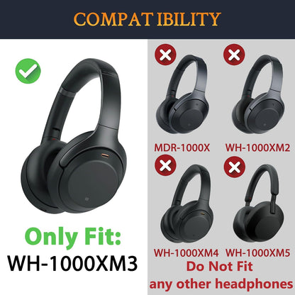 Earpads for Sony WH-1000XM3 Over-Ear Headphones, Softer Protein Leather, Noise Isolation Memory Foam, Added Thickness (Black)
