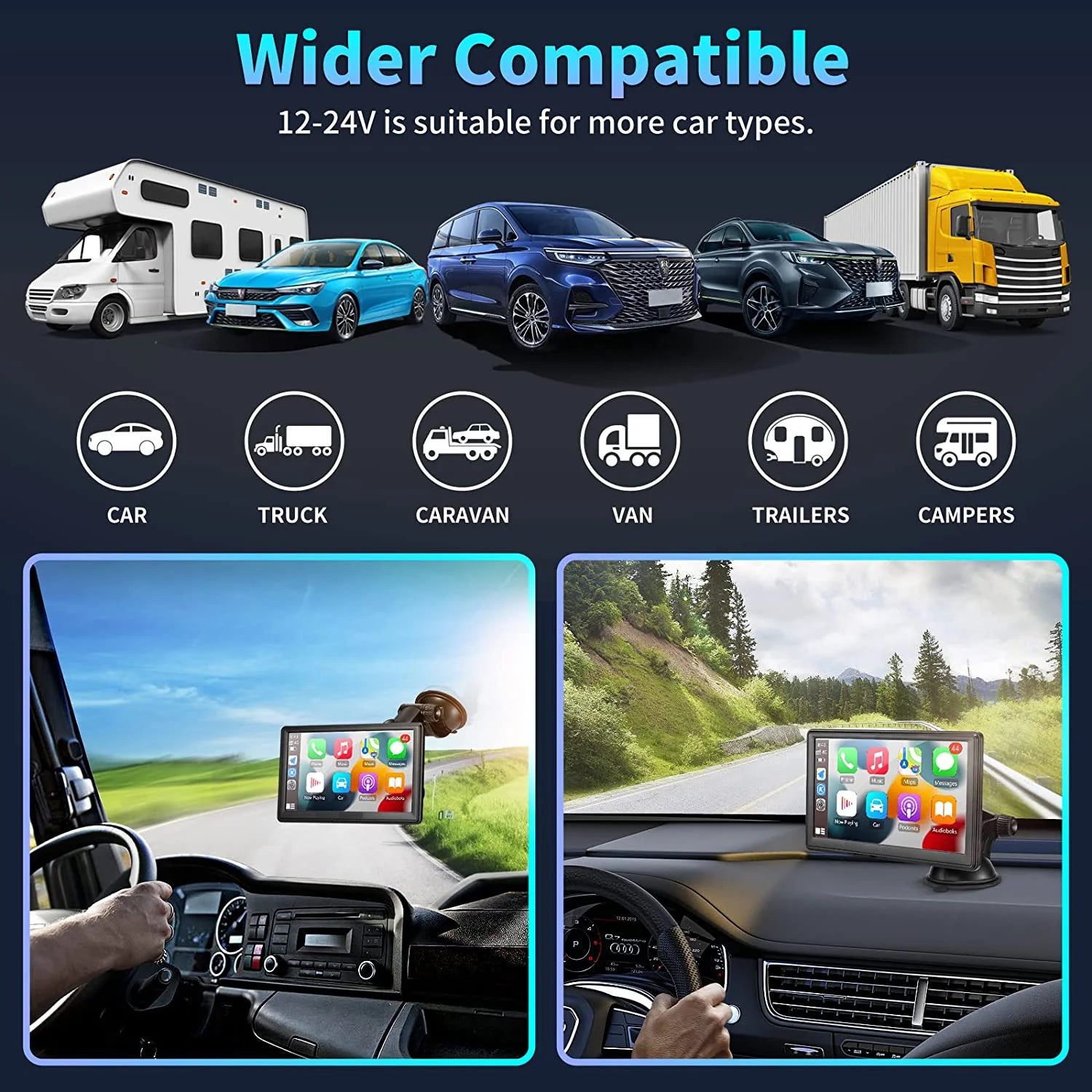 Portable Car Stereo Wireless 9 Inch Touch Screen Apple Carplay & Android Auto with 2.5K Dash Cam, 1080P Rear Camera, Bluetooth